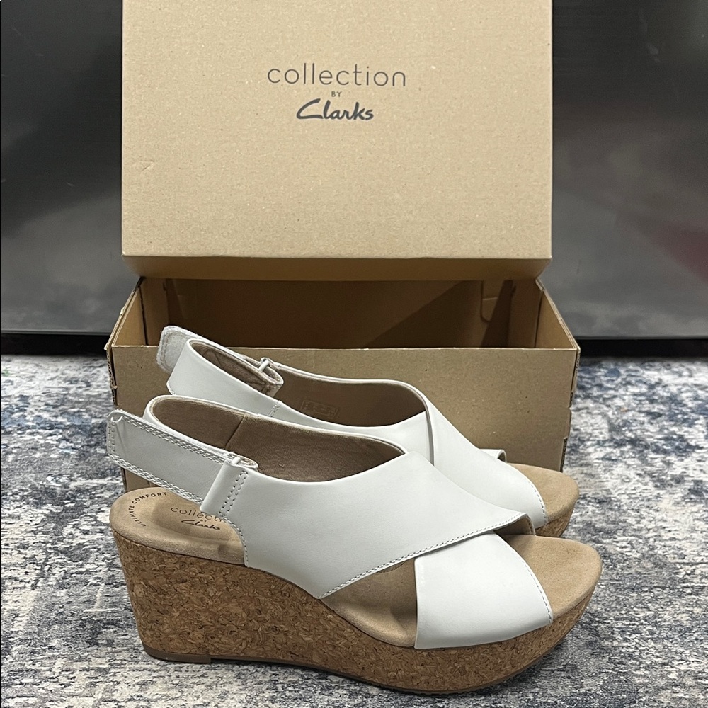 Clarks Cream Wedge Sandals